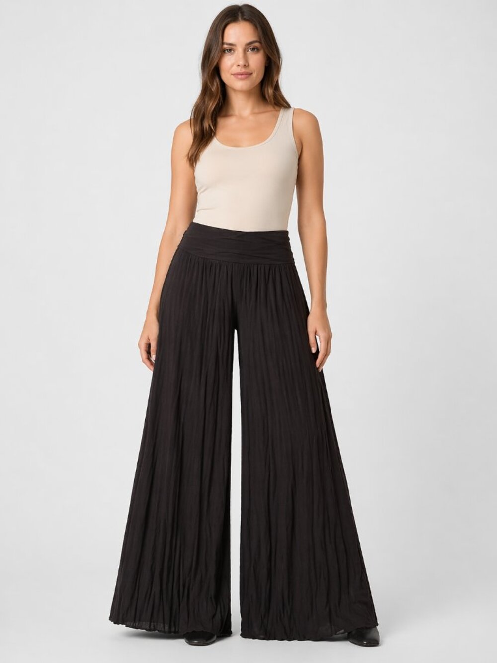 Minx Women Palazzo Super Wide Crinkle Pants Sz S Brown Boho Flowy Resort USA